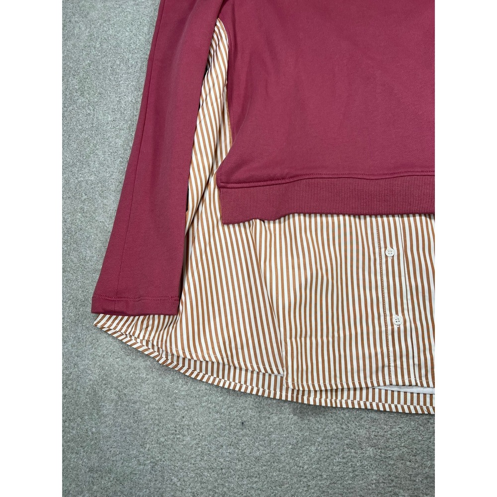 Maeve Anthropologie Mixed Media Puff Sleeve Striped Layered Sweatshirt XL Mauve - Picture 8 of 10